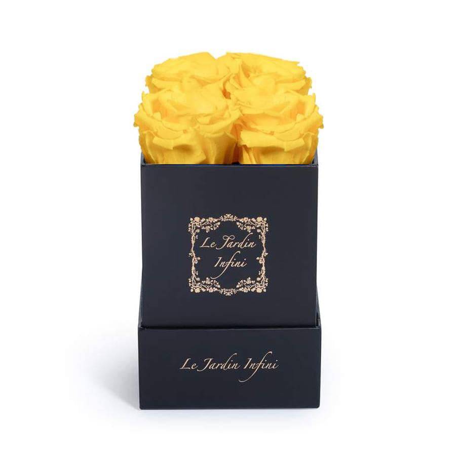 Warm Yellow Preserved Roses - Small Square Luxury Black Box