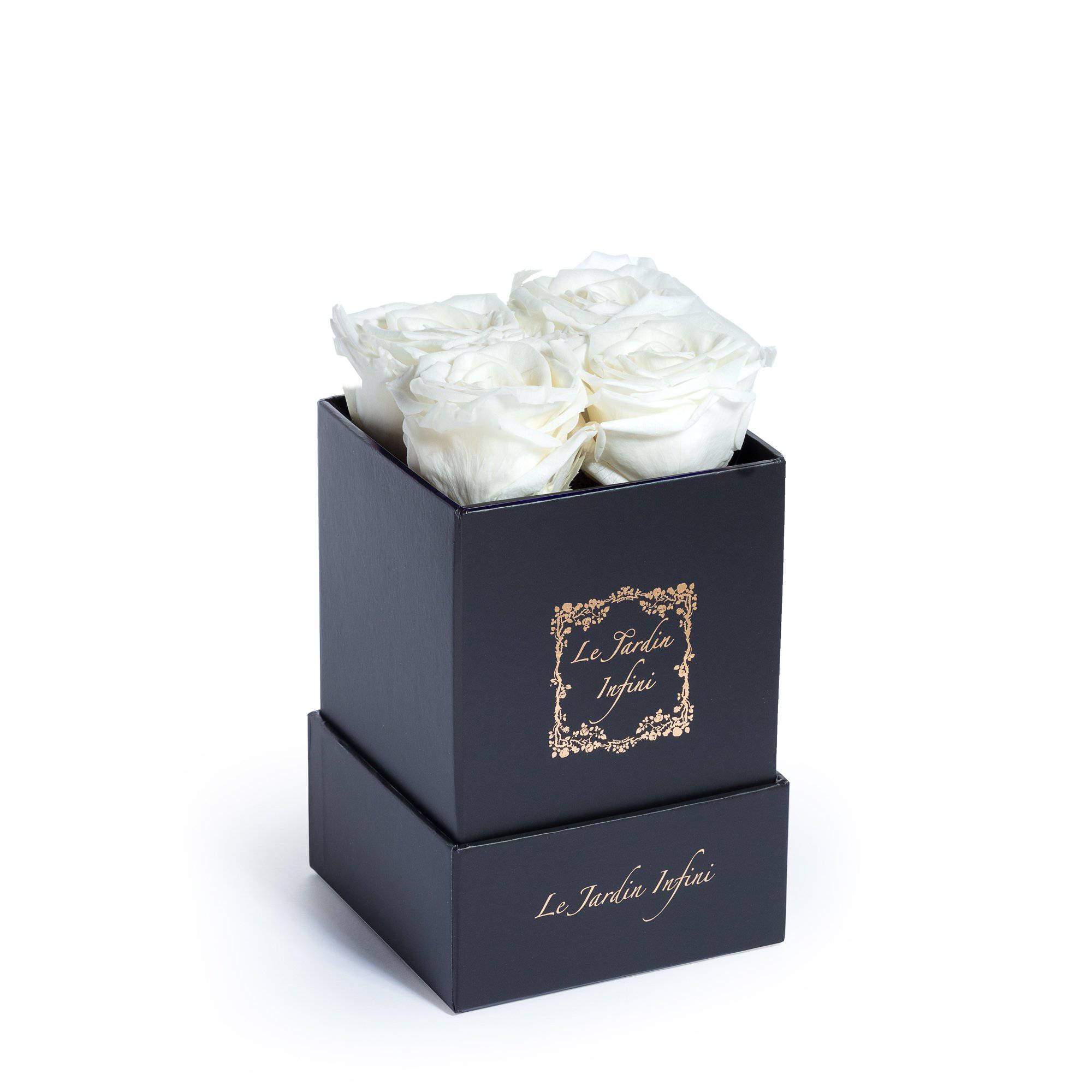 White Preserved Roses - Small Square Black Box - Le Jardin Infini Roses in a Box