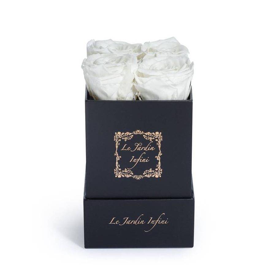 White Preserved Roses - Small Square Black Box - Le Jardin Infini Roses in a Box