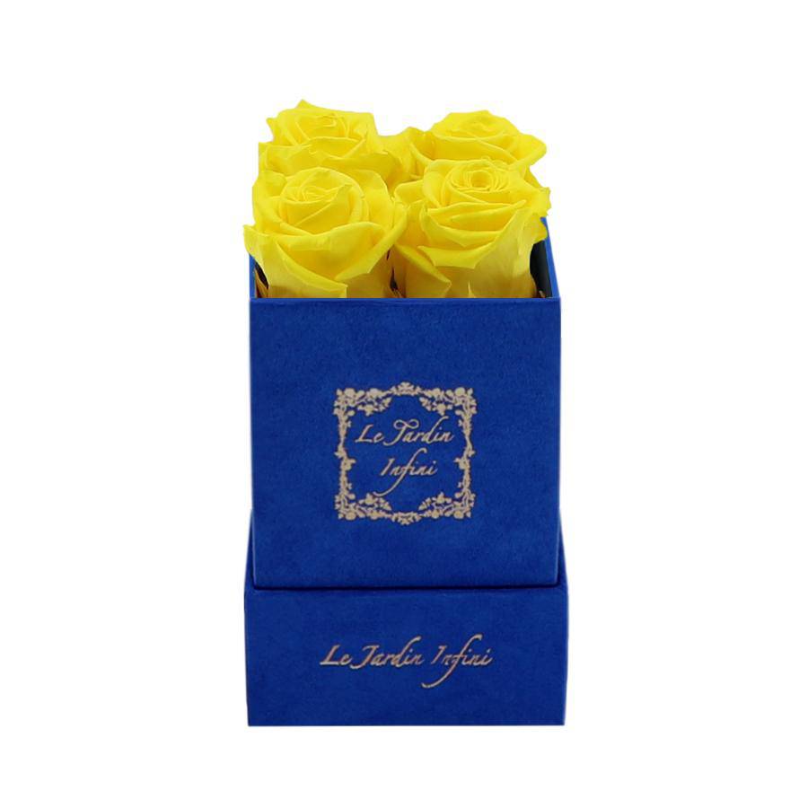 Yellow Preserved Roses - Luxury Small Square Blue Suede Box