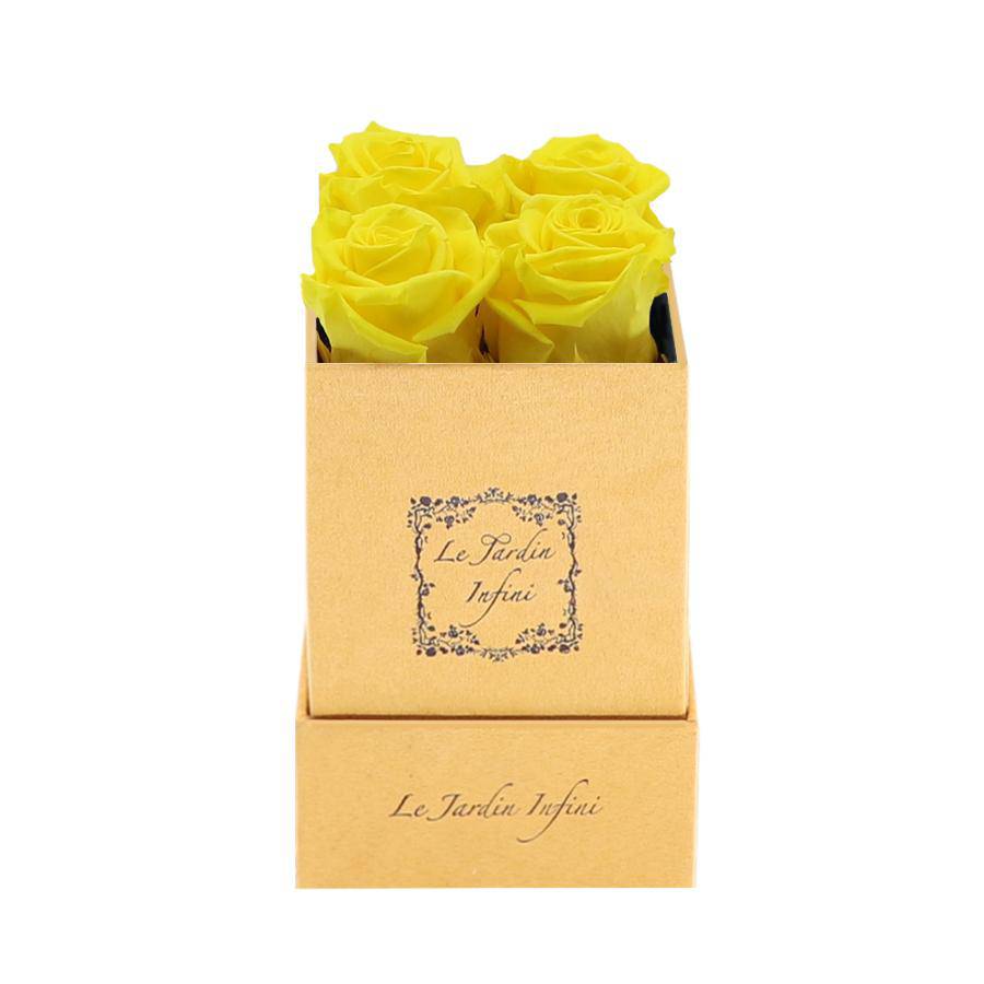 Yellow Preserved Roses - Luxury Small Square Gold Suede Box - Le Jardin Infini Roses in a Box