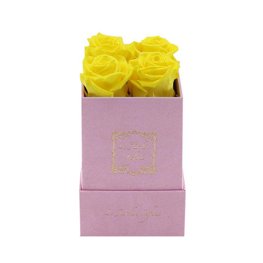 Yellow Preserved Roses - Luxury Small Square Pink Suede Box