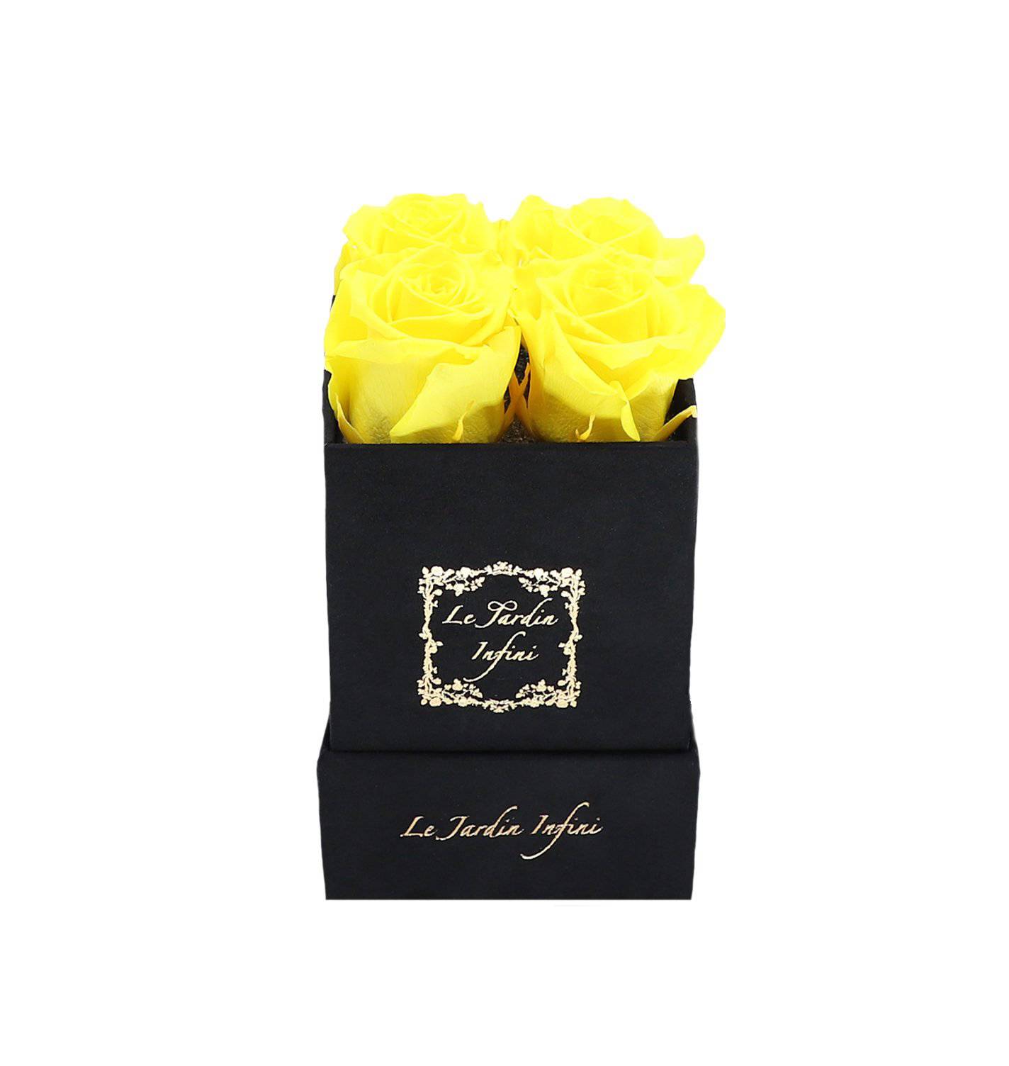 Yellow Preserved Roses - Small Square Black Suede Box - Le Jardin Infini Roses in a Box