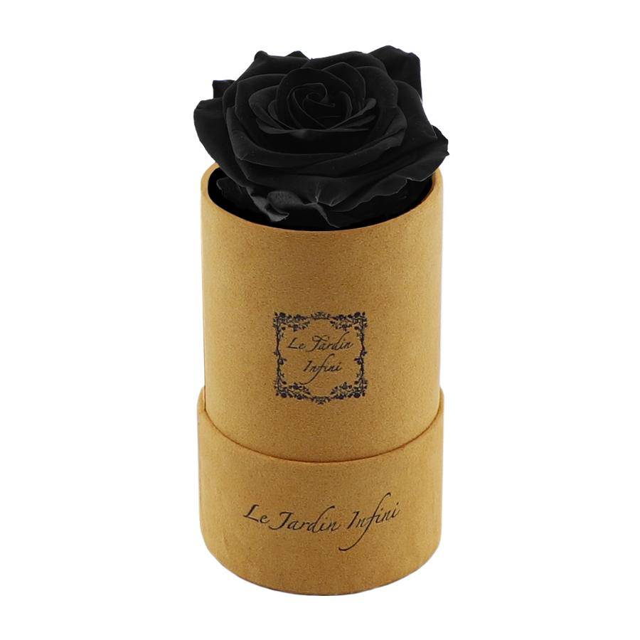 Single Black Preserved Rose - Luxury Small Round Gold Suede Box