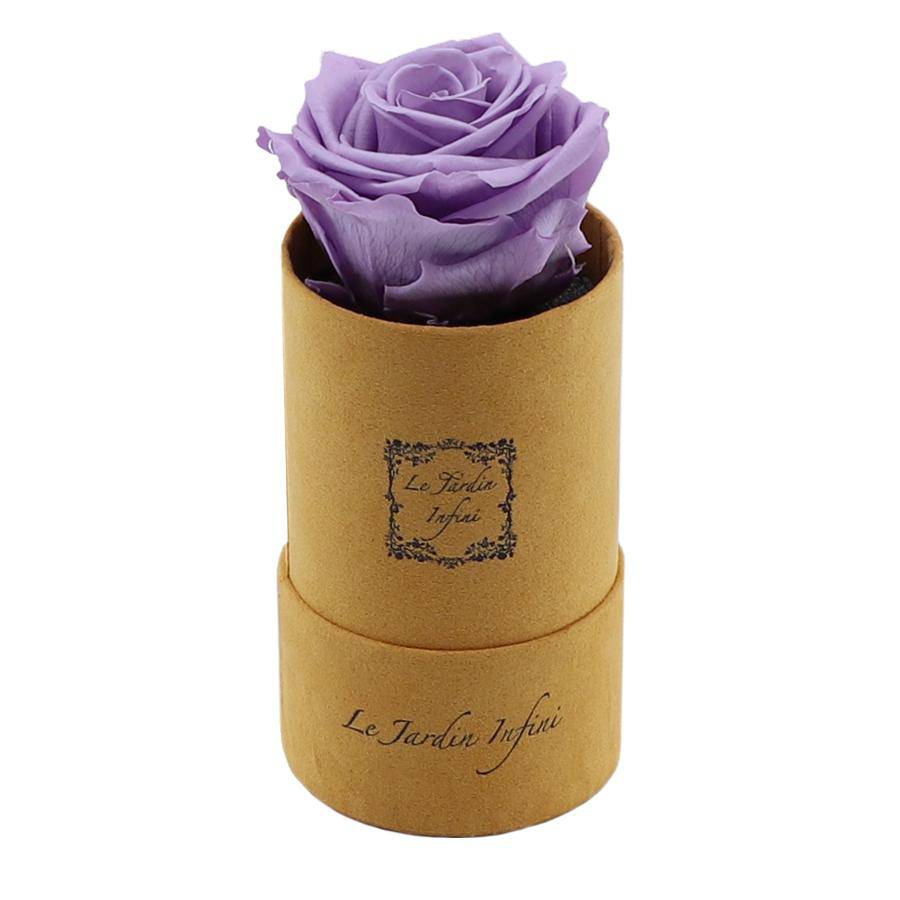 Single Lilac Preserved Rose - Luxury Small Round Gold Suede Box - Le Jardin Infini Roses in a Box