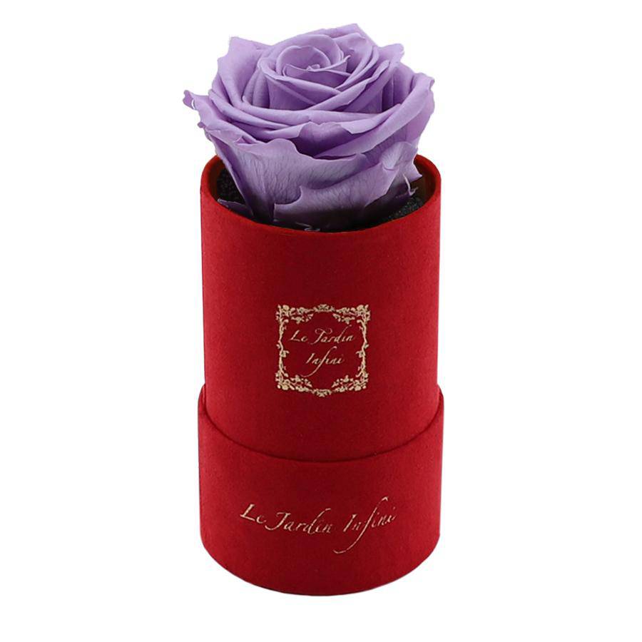 Single Lilac Preserved Rose - Luxury Small Round Red Suede Box