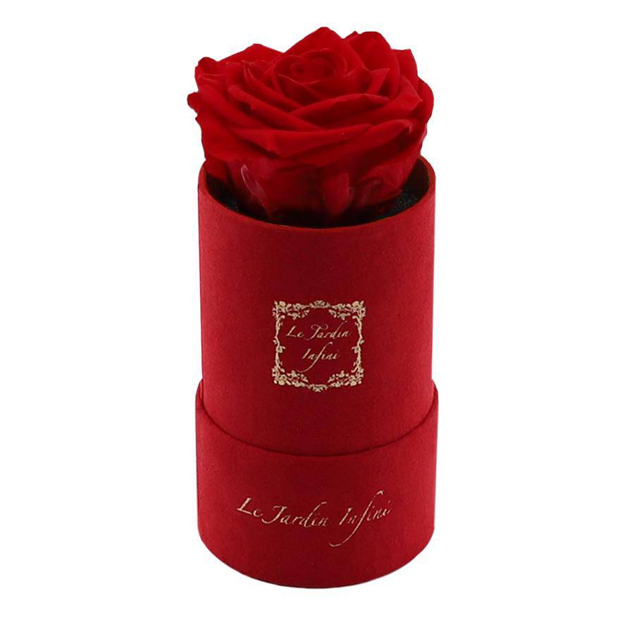 Single Red Preserved Rose - Luxury Small Round Red Suede Box