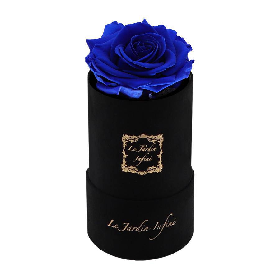 Single Royal Blue Preserved Rose - Luxury Small Round Black Suede Box