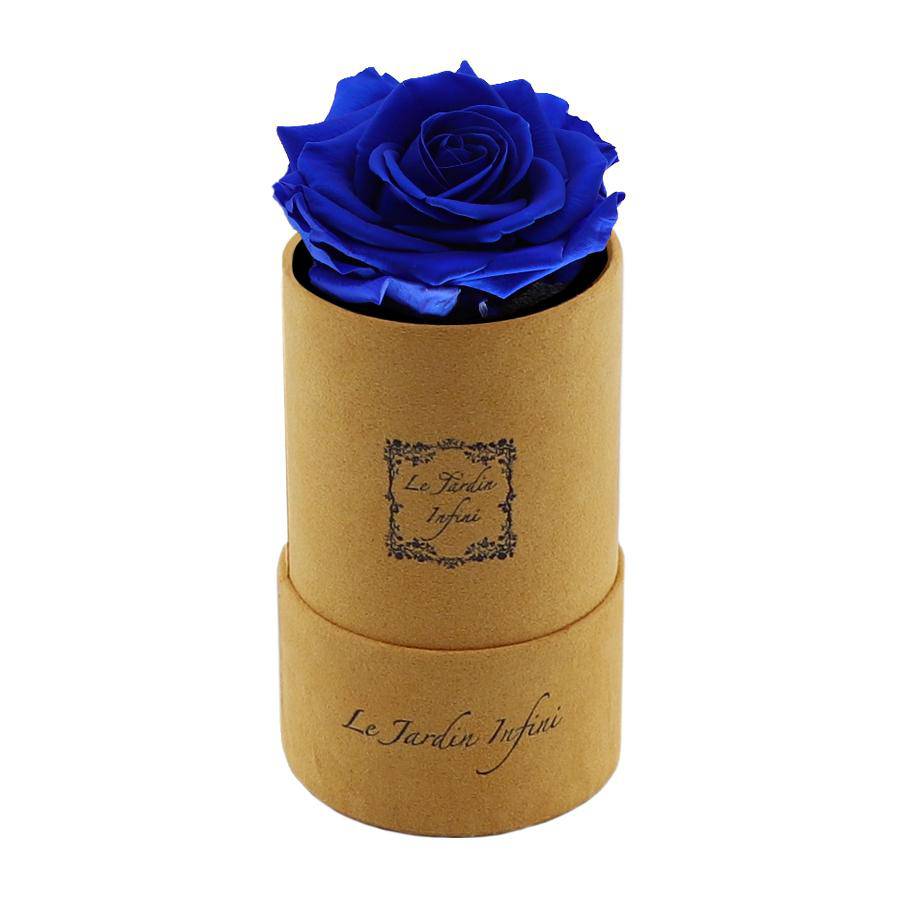 Single Royal Blue Preserved Rose - Luxury Small Round Gold Suede Box