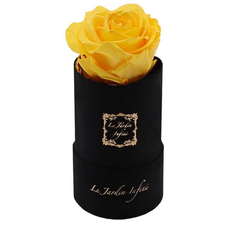 Single Warm Yellow Preserved Rose - Luxury Small Round Black Suede Box