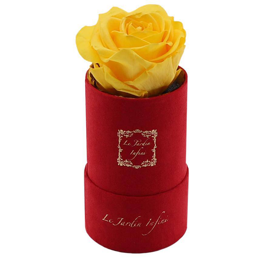 Single Warm Yellow Preserved Rose - Luxury Small Round Red Suede Box