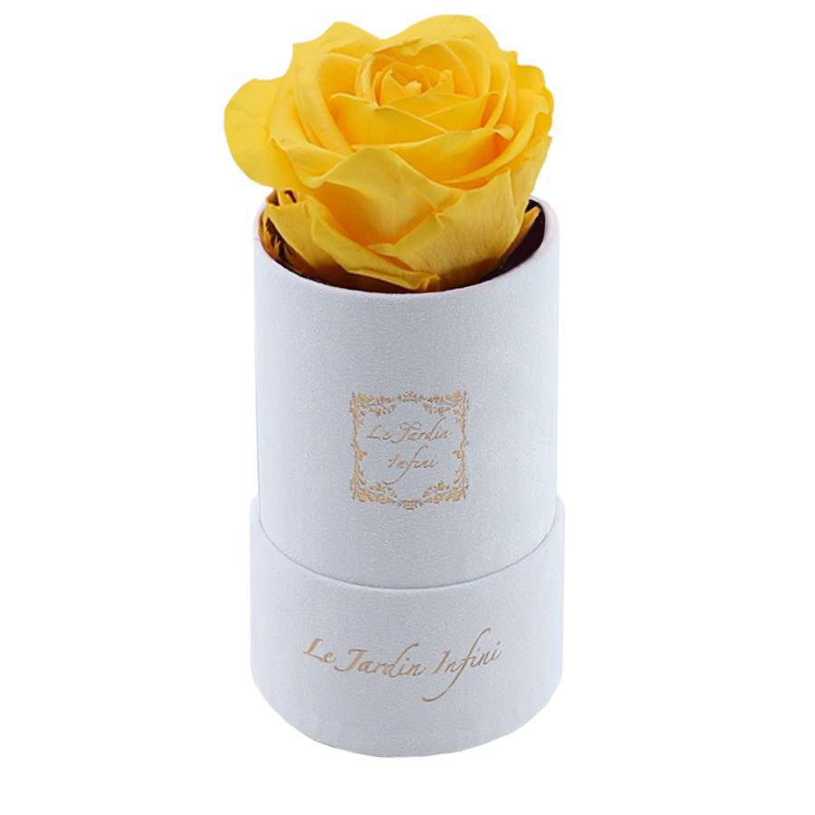 Single Warm Yellow Preserved Rose - Luxury Small Round White Suede Box