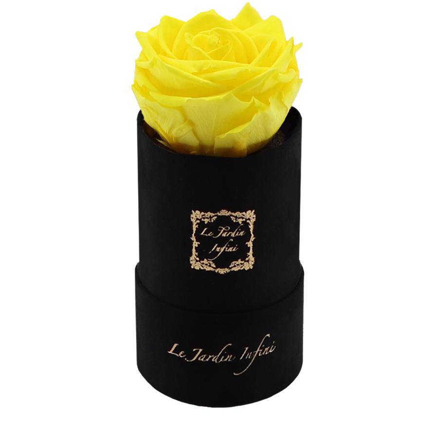 Single Yellow Preserved Rose - Luxury Small Round Black Suede Box