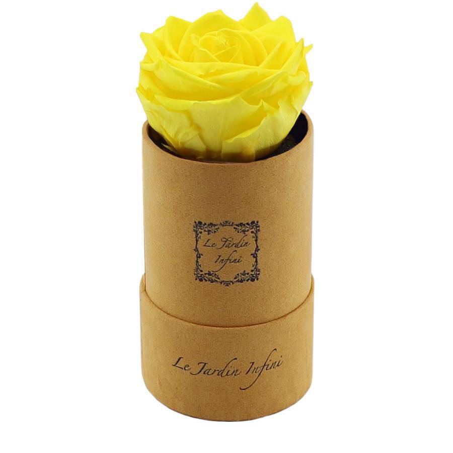 Single Yellow Preserved Rose - Luxury Small Round Gold Suede Box