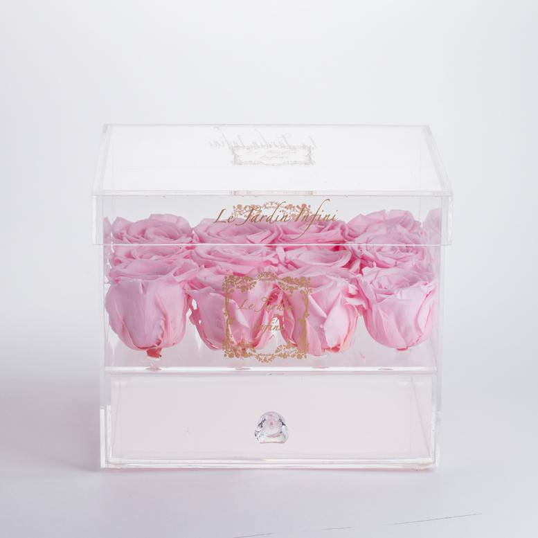12 Custom Preserved Roses - Acrylic Box With Drawer - Le Jardin Infini Roses in a Box