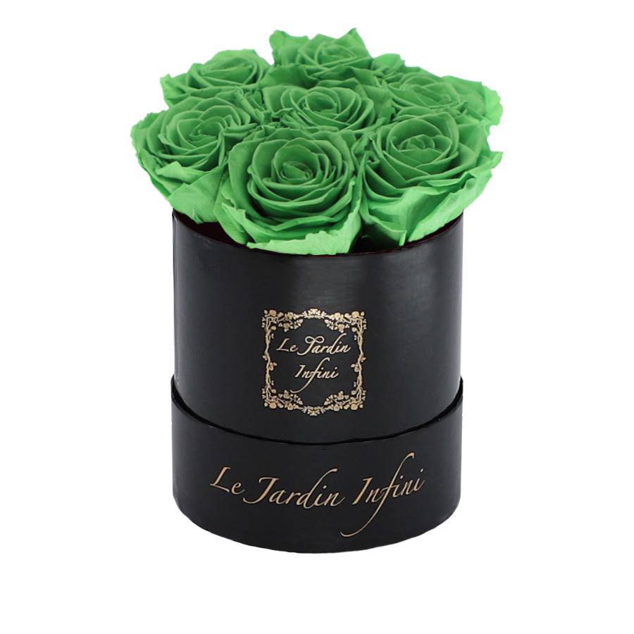 7 Green Tea Preserved Roses - Luxury Round Shiny Black Box