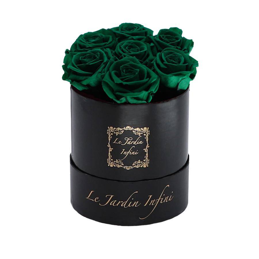 7 St. Patrick Green Preserved Roses - Luxury Round Shiny Black Box