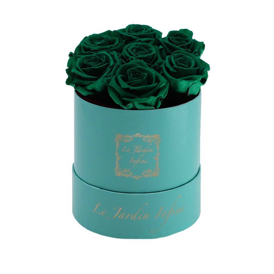 7 St. Patrick Green Preserved Roses - Luxury Round Shiny Turquoise Box
