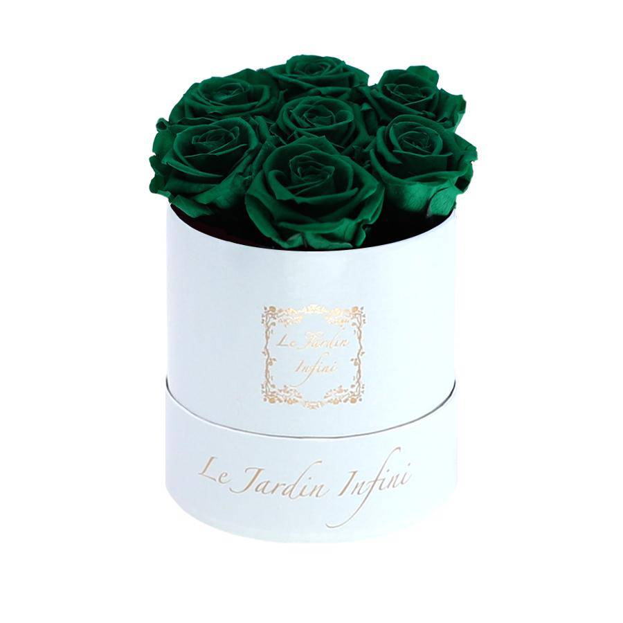 7 St. Patrick Green Preserved Roses - Luxury Round Shiny White Box