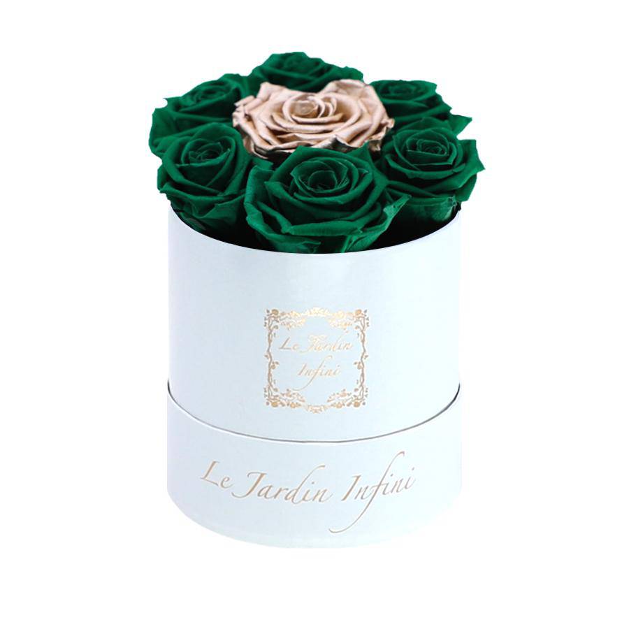 7 Happy Saint Patrick's day Green & Rose Gold Dot Preserved Roses - Luxury Round Shiny White Box