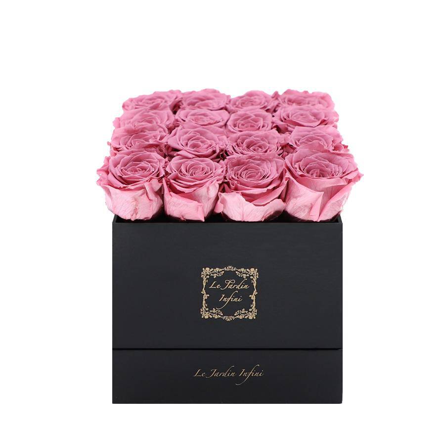 16 Cherry Blossom Preserved Roses - Luxury Square Shiny Black Box