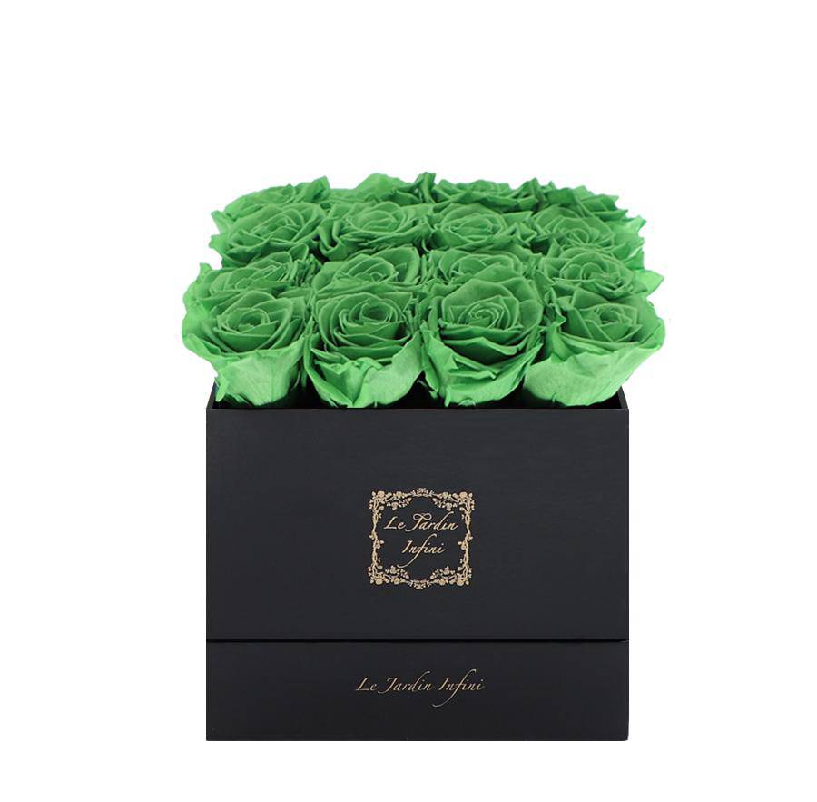 16 Green Tea Preserved Roses - Luxury Square Shiny Black Box