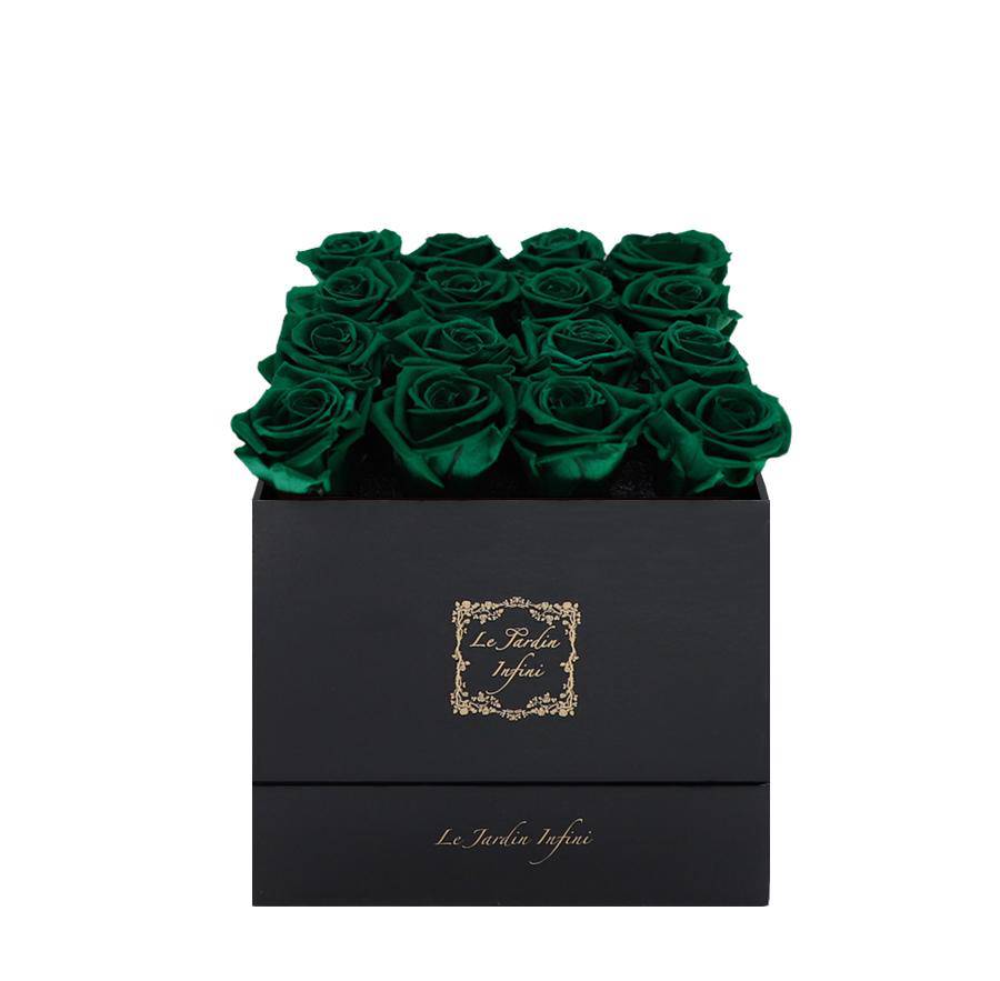 16 St. Patrick Green Preserved Roses - Luxury Square Shiny Black Box