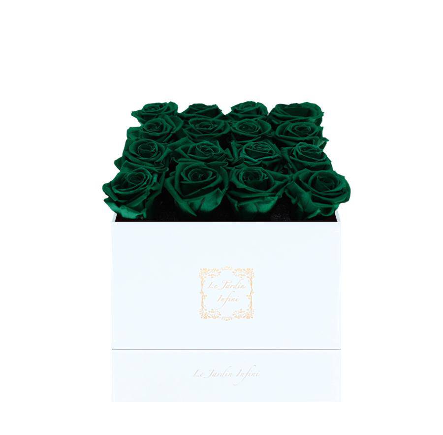 16 St. Patrick Green Preserved Roses - Luxury Square Shiny White Box