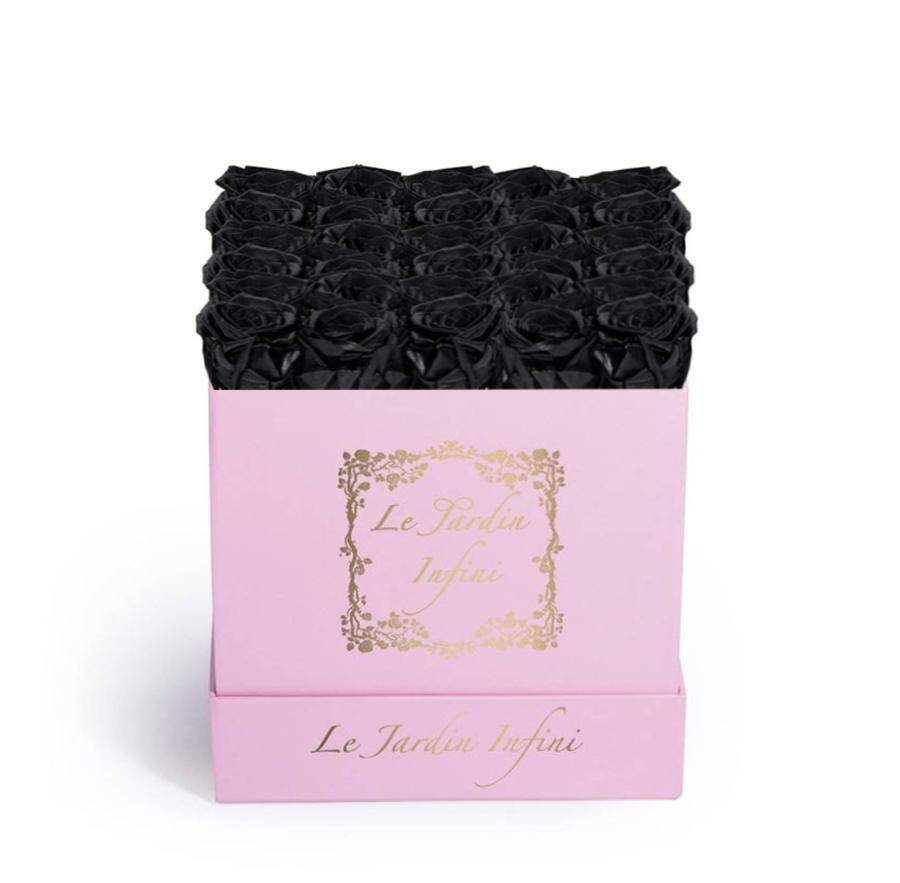 Black Preserved Roses - Medium Square Pink Box