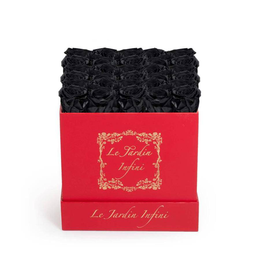 Black Preserved Roses - Medium Square Red Box