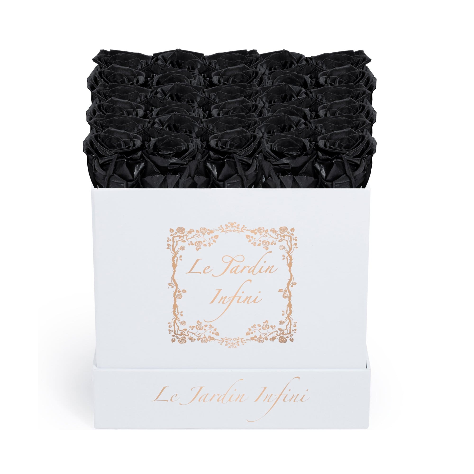Black Preserved Roses - Medium Square White Box - Le Jardin Infini Roses in a Box