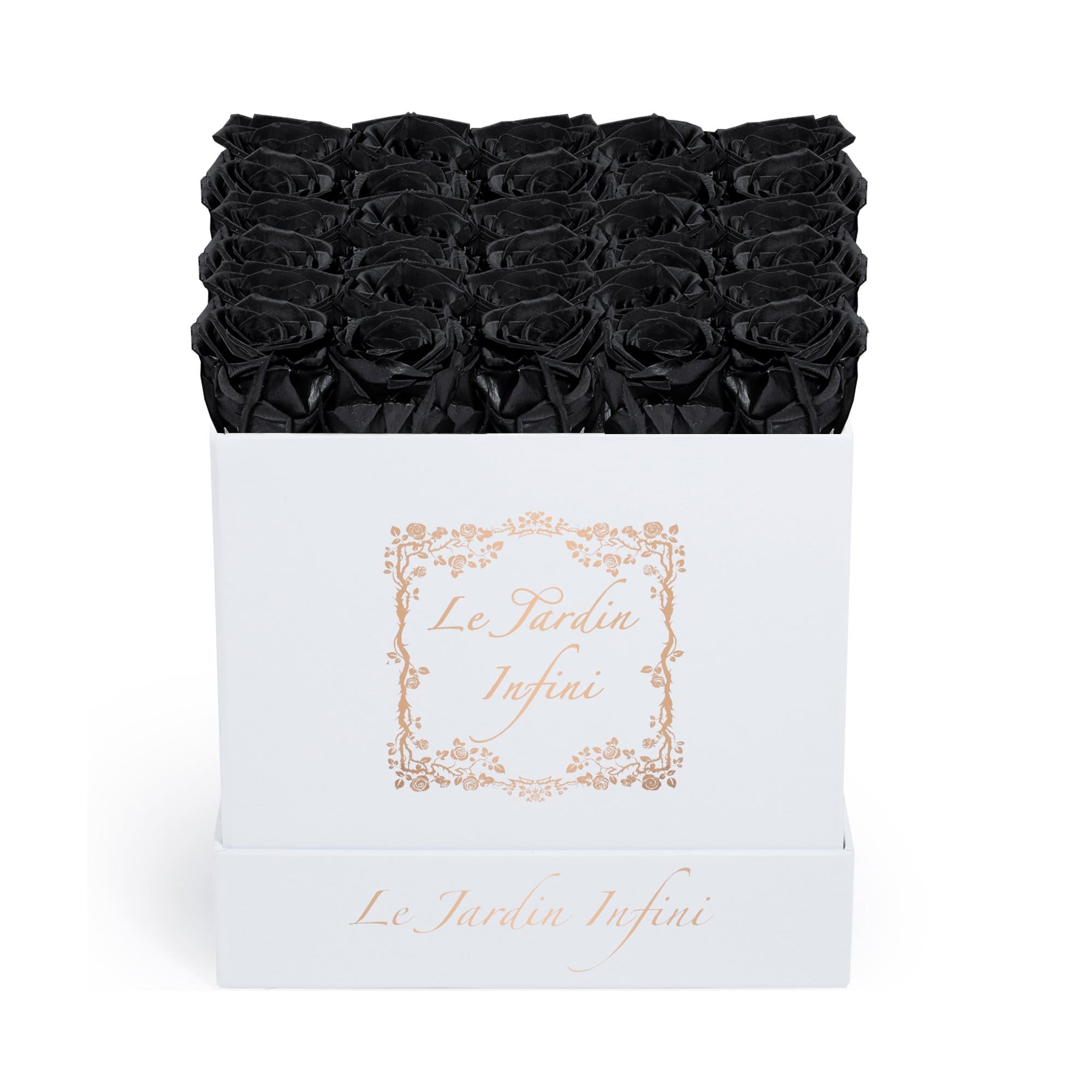 Black Preserved Roses - Medium Square White Box