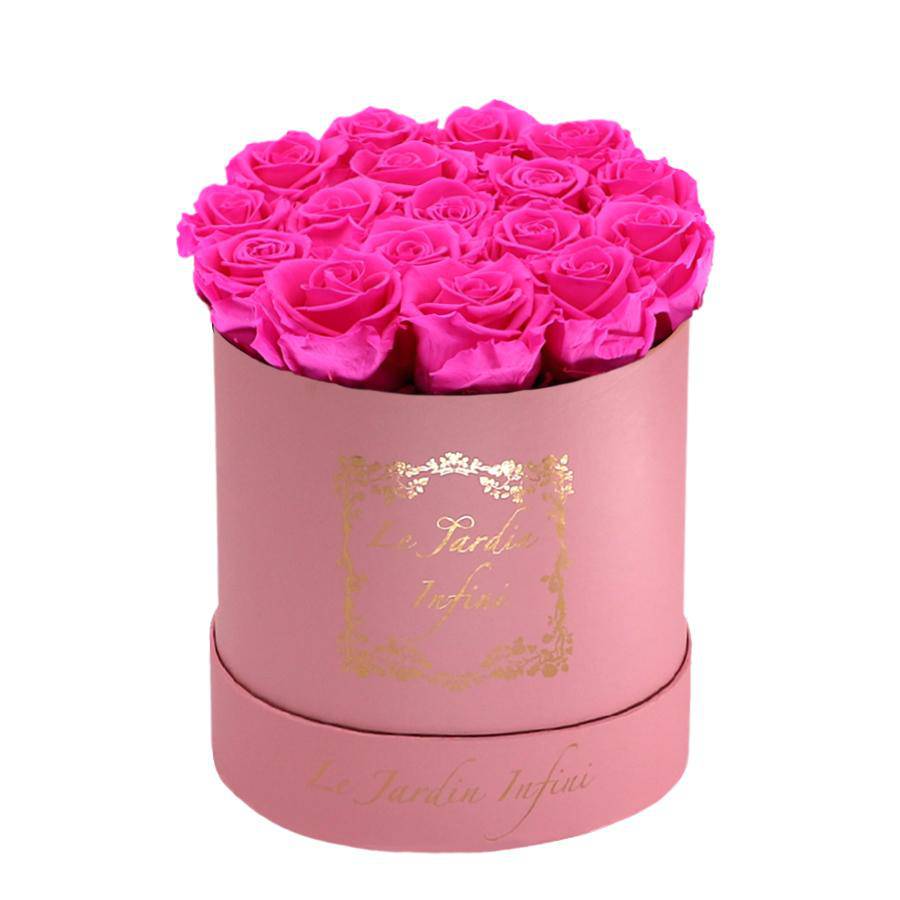 Bright Pink Preserved Roses - Medium Round Pink Box