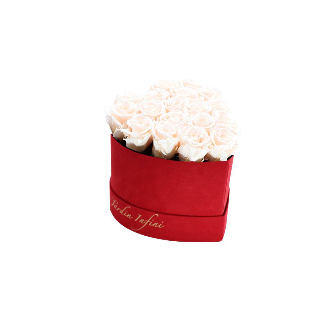 Champagne Preserved Roses in A Heart Shaped Box - 16-18 Roses Heart Luxury Red Suede Box