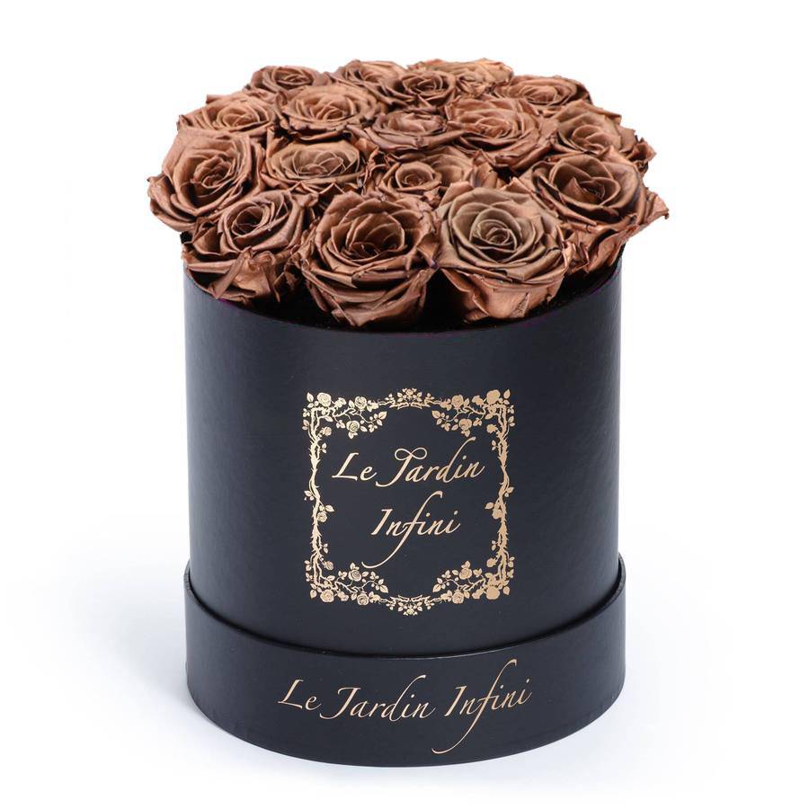 Copper Preserved Roses - Medium Round Black Box - Le Jardin Infini Roses in a Box