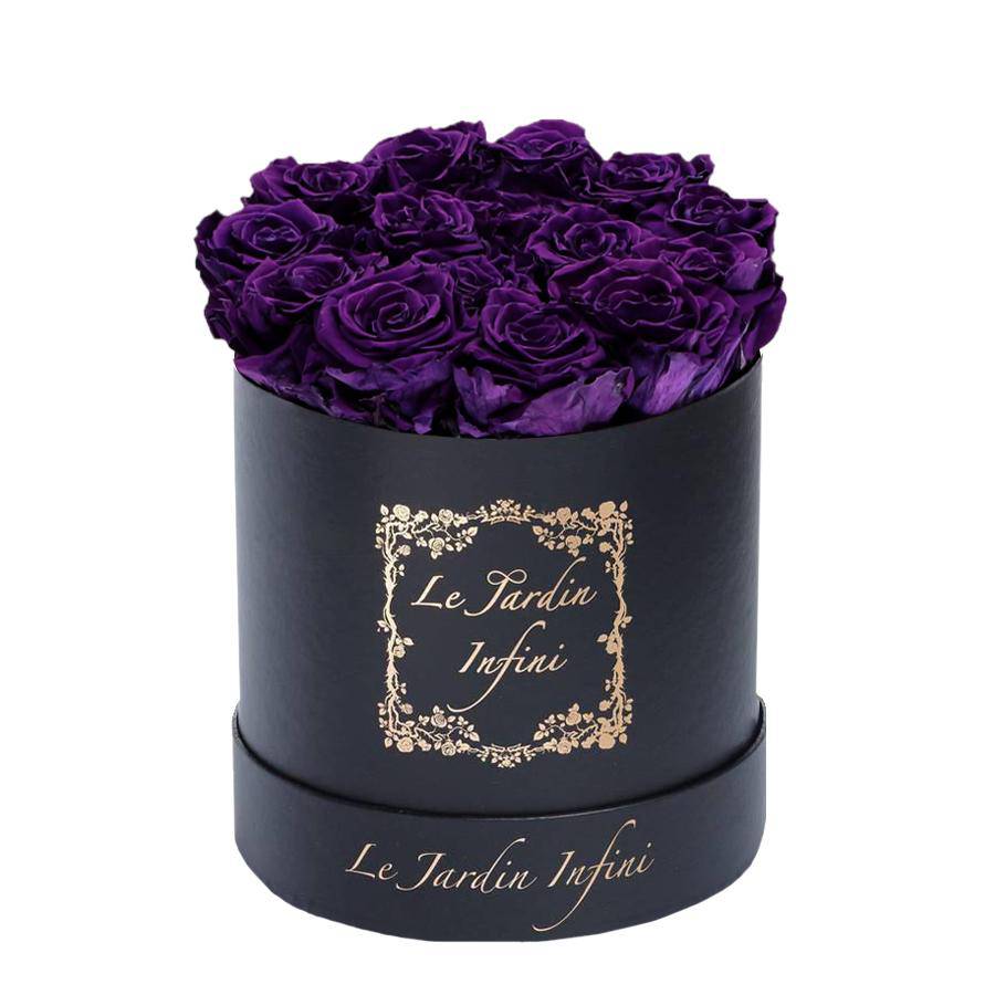 Dark Purple Preserved Roses - Medium Round Black Box