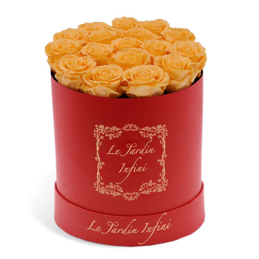 Dark Yellow Preserved Roses - Medium Round Red Box - Le Jardin Infini Roses in a Box