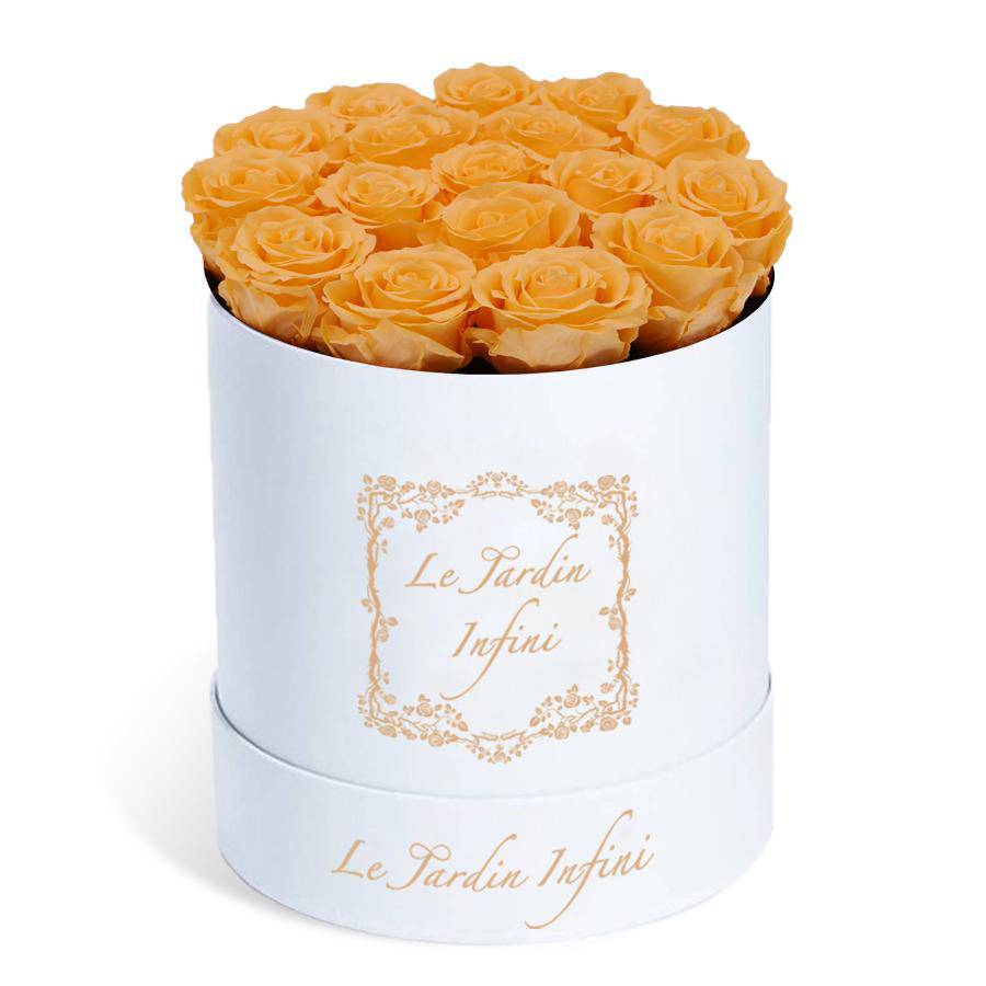 Dark Yellow Preserved Roses - Medium Round White Box