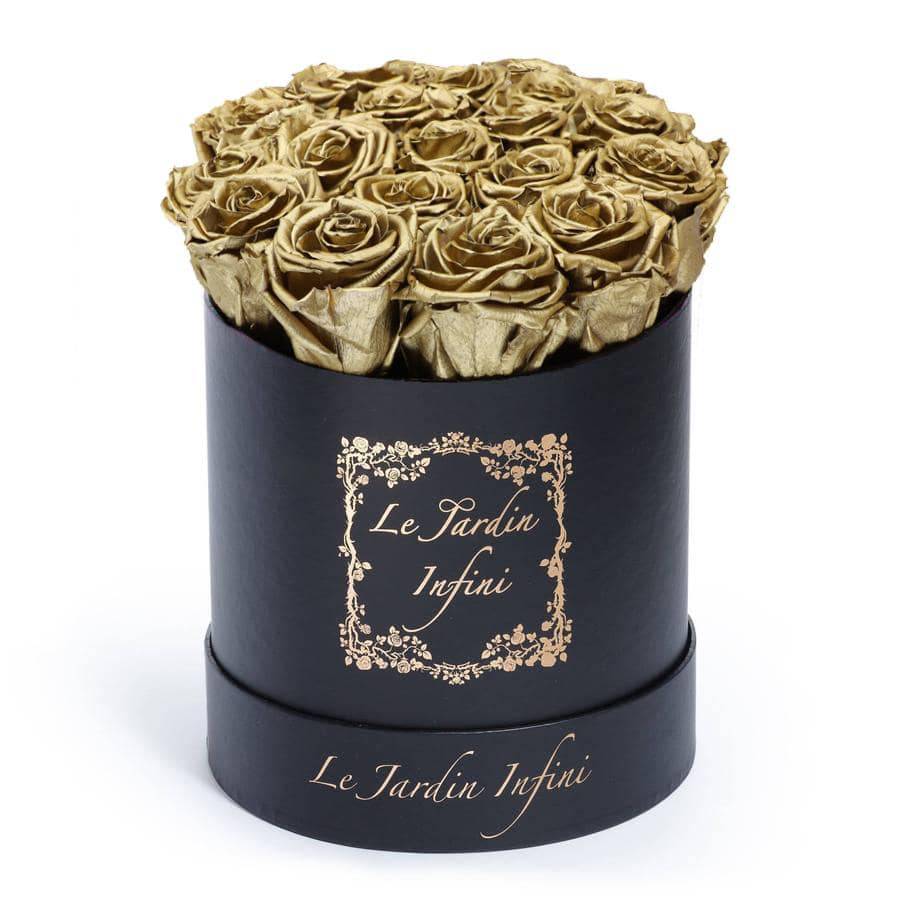 Gold Preserved Roses - Medium Round Black Box