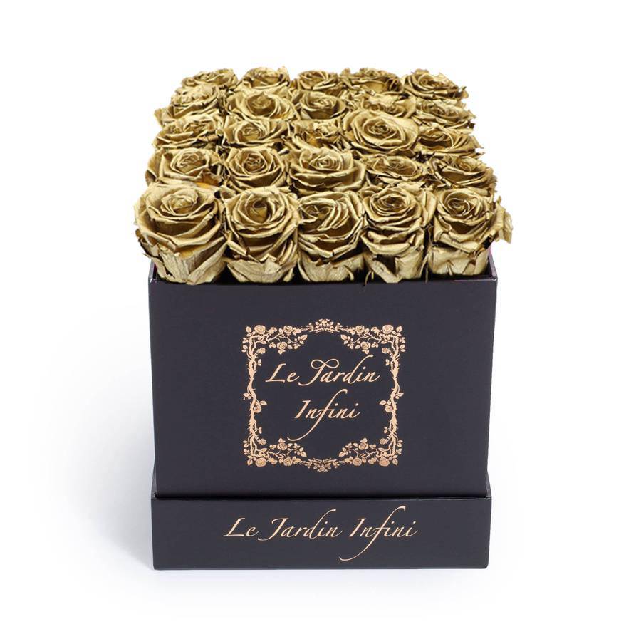 Gold Preserved Roses - Medium Square Black Box - Le Jardin Infini Roses in a Box