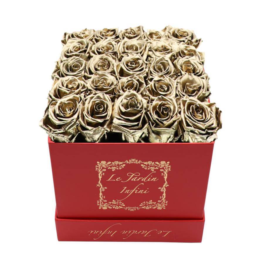 Gold Preserved Roses - Medium Square Red Box - Le Jardin Infini Roses in a Box