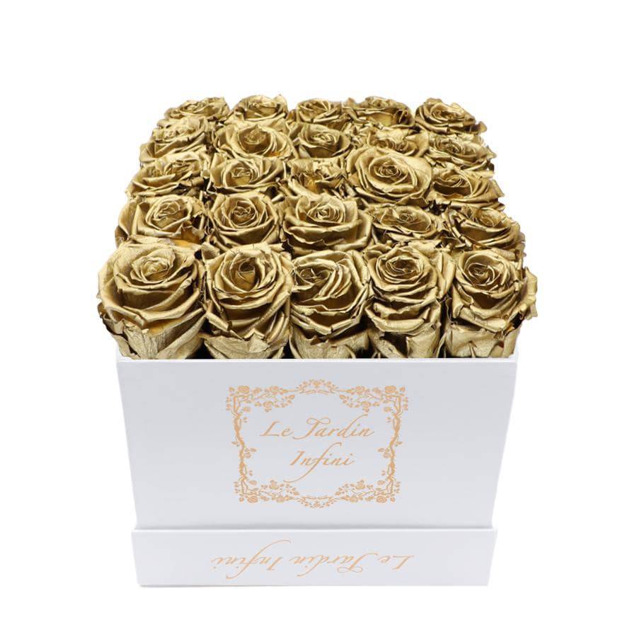 Gold Preserved Roses - Medium Square White Box