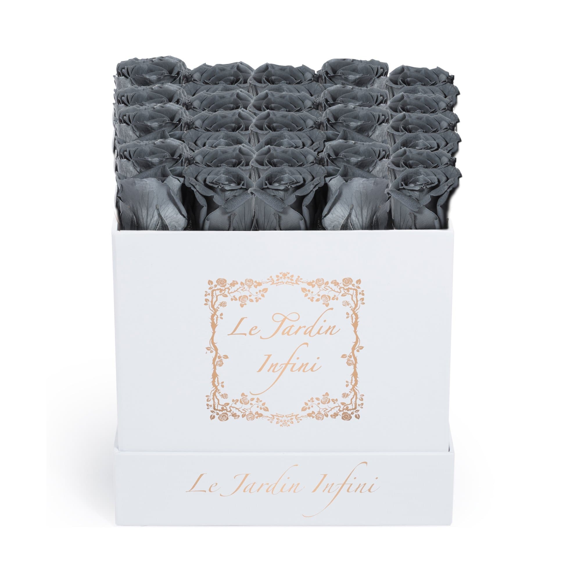 Grey Preserved Roses - Medium Square White Box - Le Jardin Infini Roses in a Box