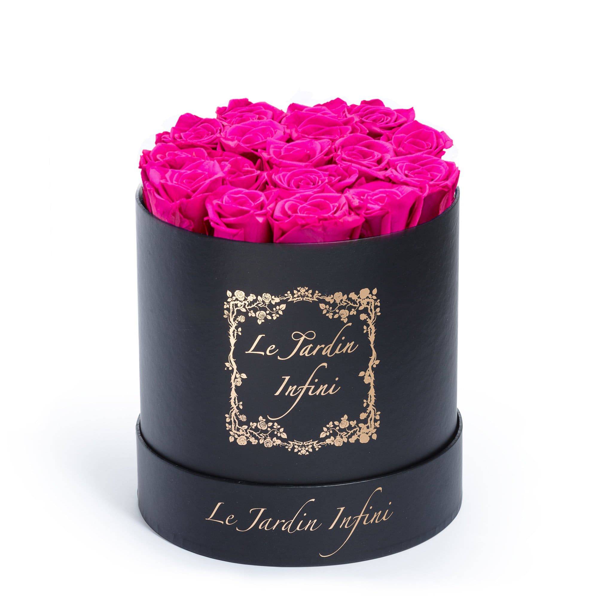 Hot Pink Preserved Roses - Medium Round Black Box