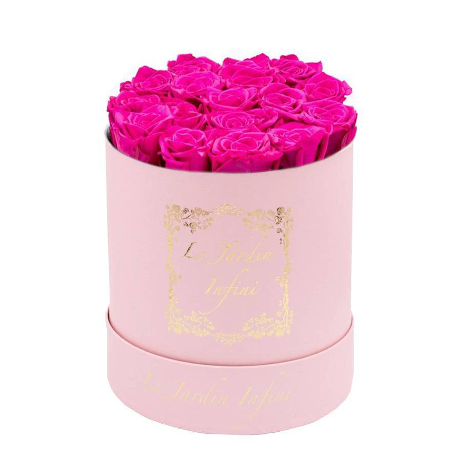 Hot Pink Preserved Roses - Medium Round Pink Box