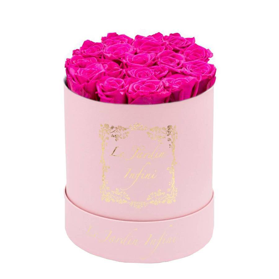 Hot Pink Preserved Roses - Medium Round Pink Box - Le Jardin Infini Roses in a Box