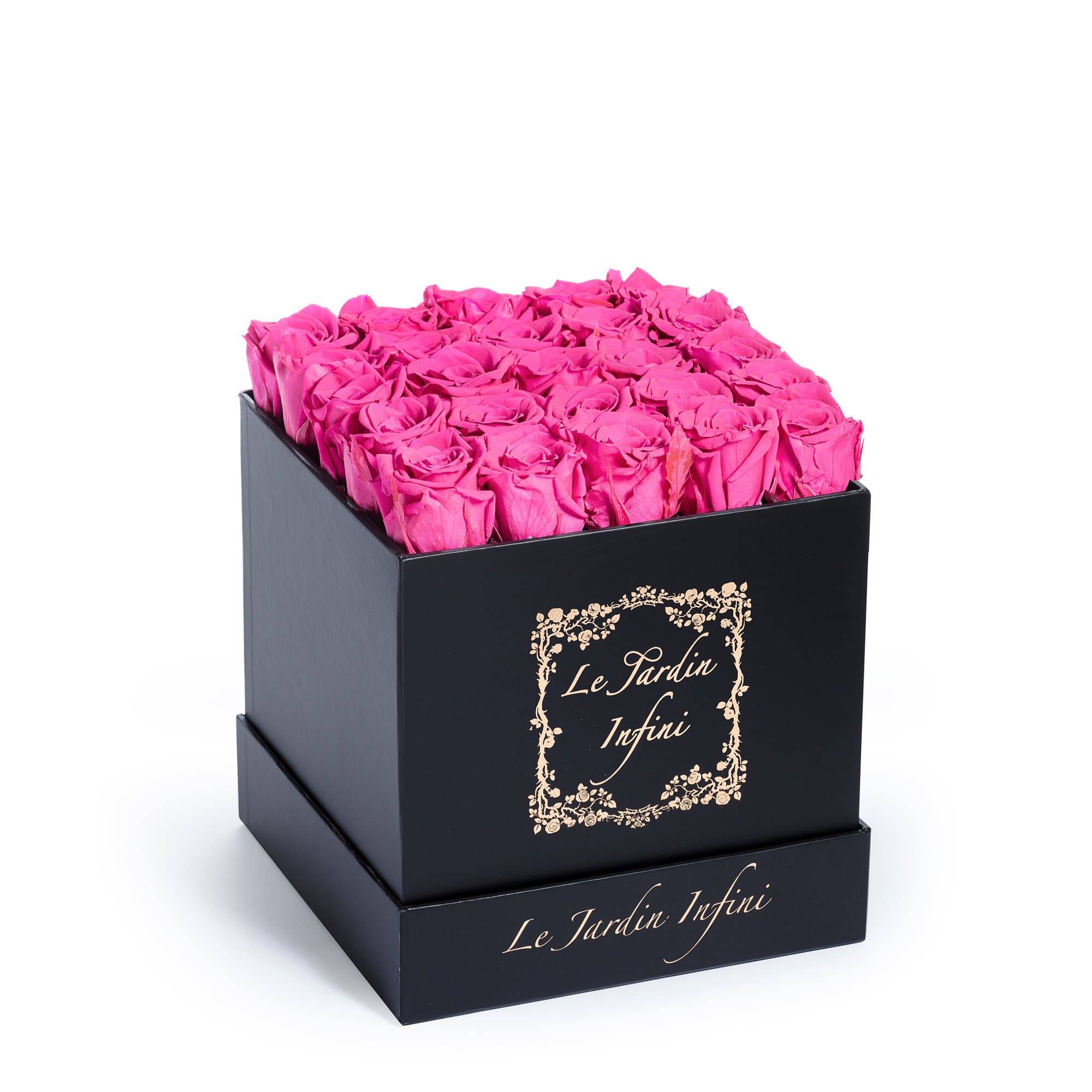 Hot Pink Preserved Roses - Medium Square Black Box