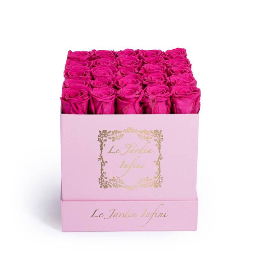 Hot Pink Preserved Roses - Medium Square Pink Box - Le Jardin Infini Roses in a Box