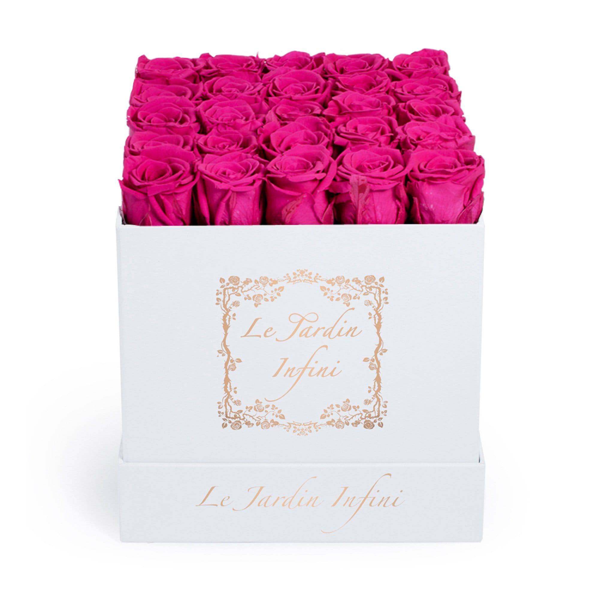 Hot Pink Preserved Roses - Medium Square White Box - Le Jardin Infini Roses in a Box