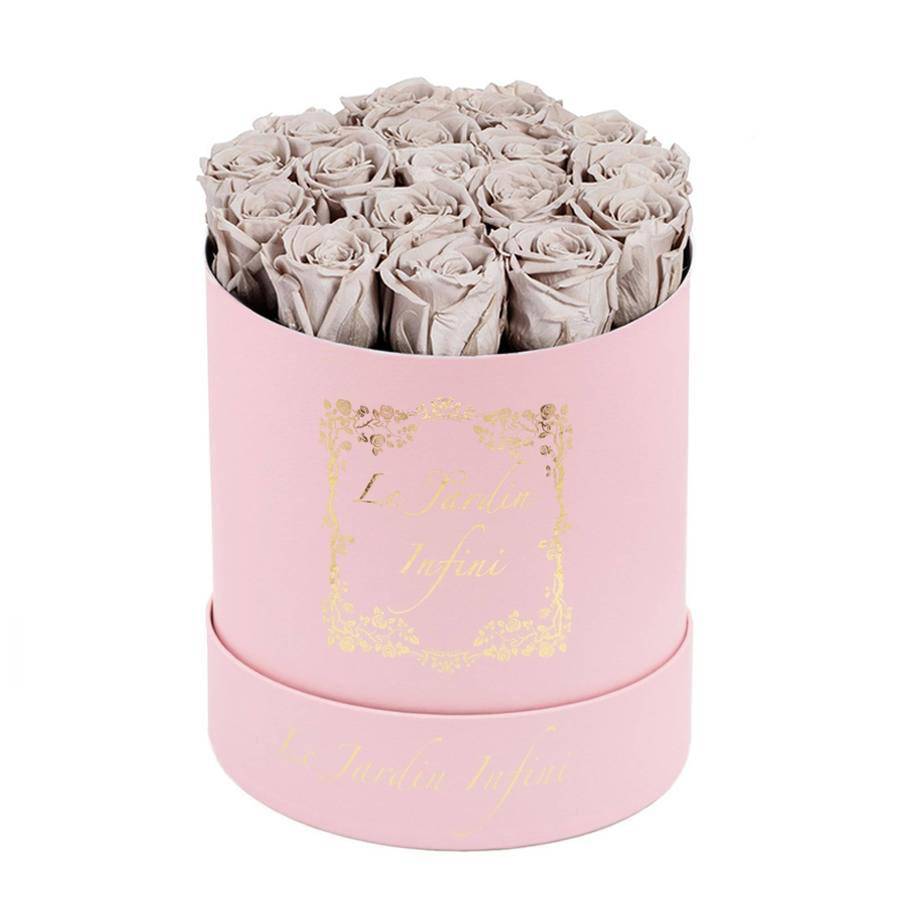 Khaki Preserved Roses - Medium Round Pink  Box - Le Jardin Infini Roses in a Box